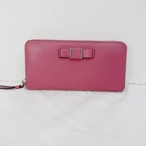 Pink Coach Wallet‎ Darcy Bow Accordion Zip Pink Leather Zip Around Clutch